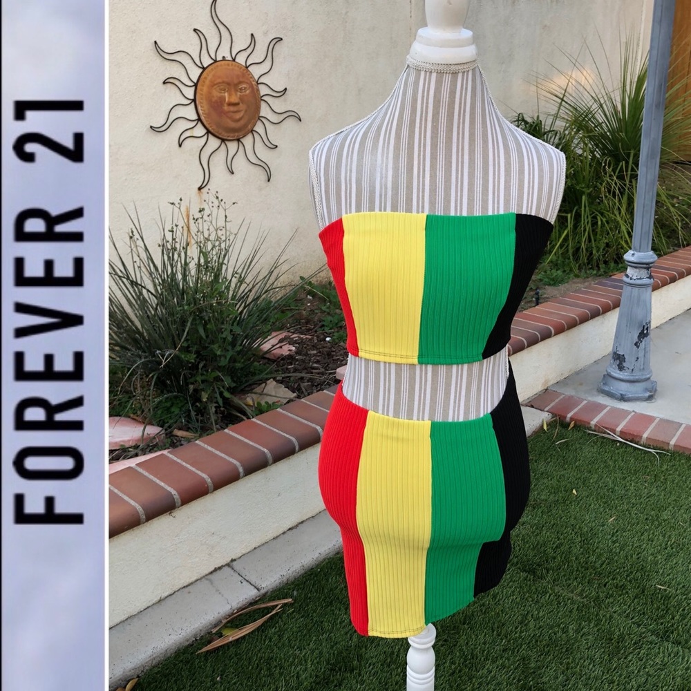NEW Forever 21 Color Block Tube & Skirt Knit Set